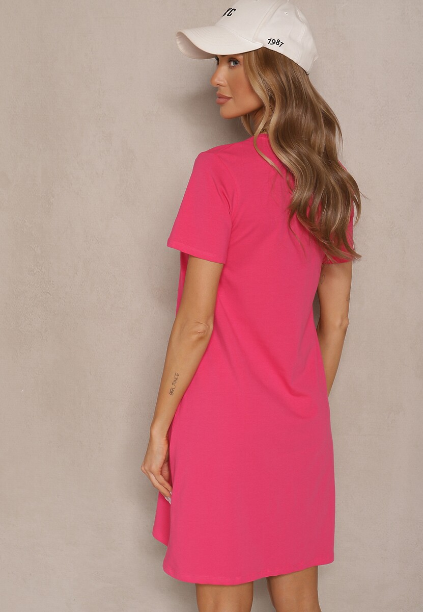 Różowa Sukienka z Bawełny o T-shirtowym Fasonie Niliora