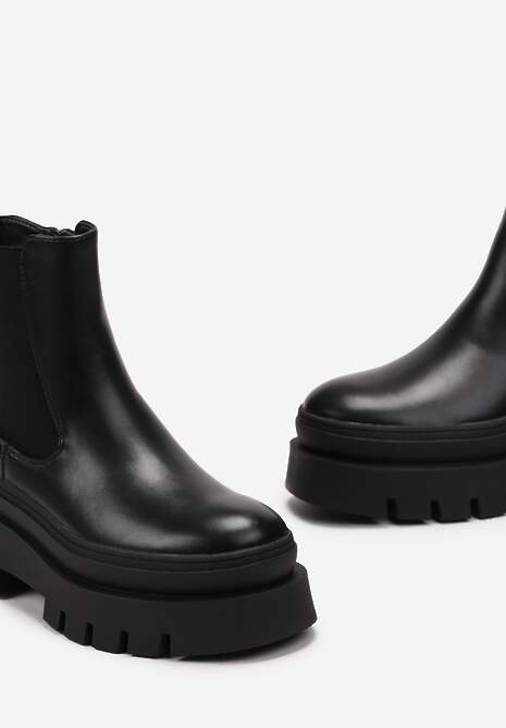Czarne Botki na Grubej Podeszwie z Protektorem Gabufa