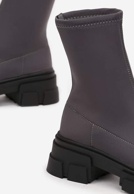 Szare Wsuwane Botki z Elastyczną Cholewką Tyello