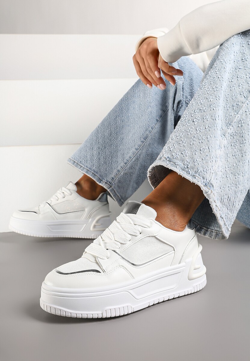 Białe Sneakersy na Platformie Ozdobionej Tłoczeniem Deovithra