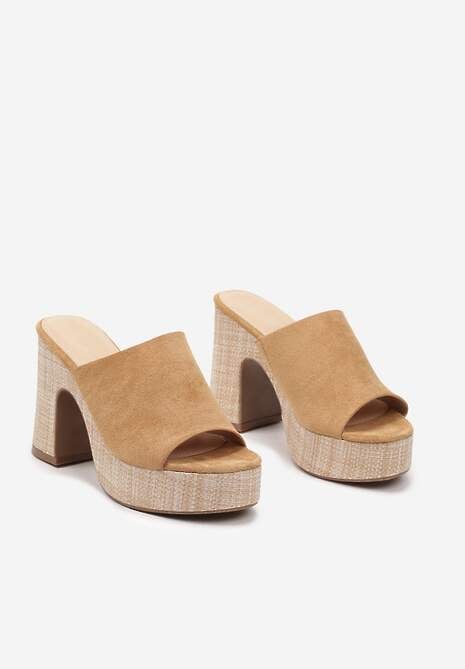 Brązowe Klapki z Wyściółką z Ekoskóry na Słupkowym Obcasie i Platformie Timanre