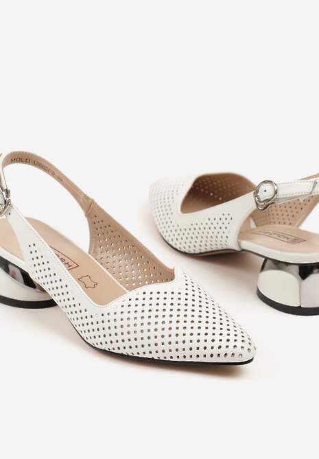 Białe Sandały Ażurowe na Słupku Slingback ze Skórzaną Wkładką Milionessa