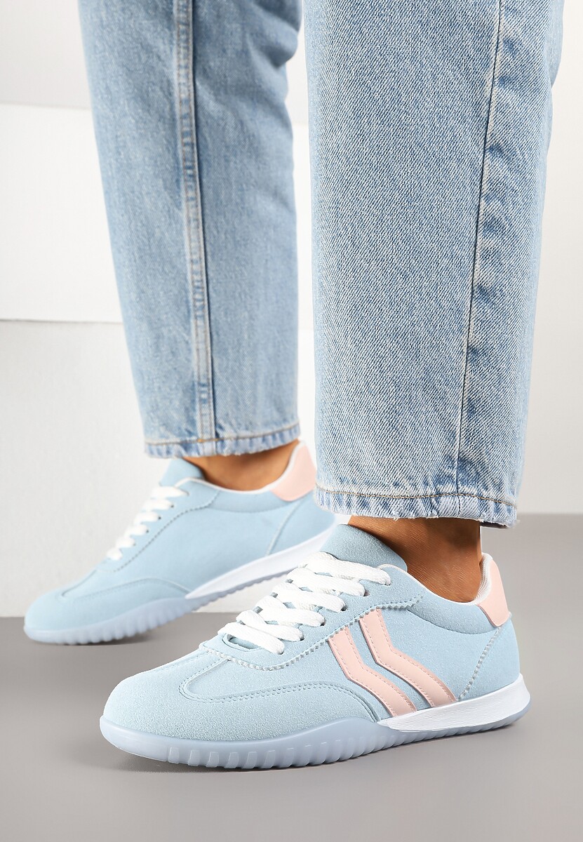 Niebieskie Sneakersy w Stylu Tenisówek z Paskami na Boku Cholewki Aitoria