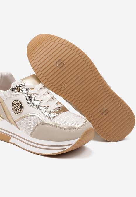 Beżowe Sneakersy z Metalicznymi Zdobieniami na Platformie Gonnella