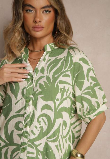 Zielona Rozkloszowana Sukienka z Wiskozy Ozdobiona Falbaną Filesenia