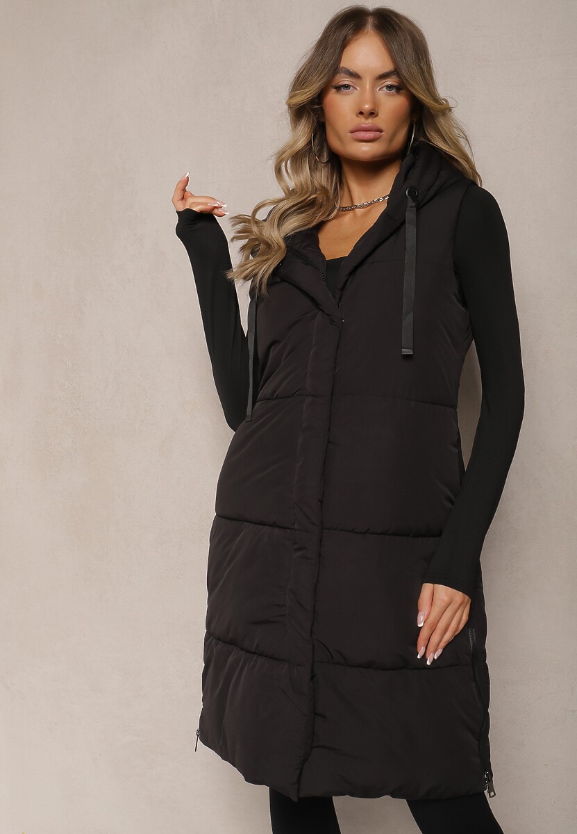 Bordowa Kamizelka Pikowana Wykończona Kapturem i Sznurkami Quinaria