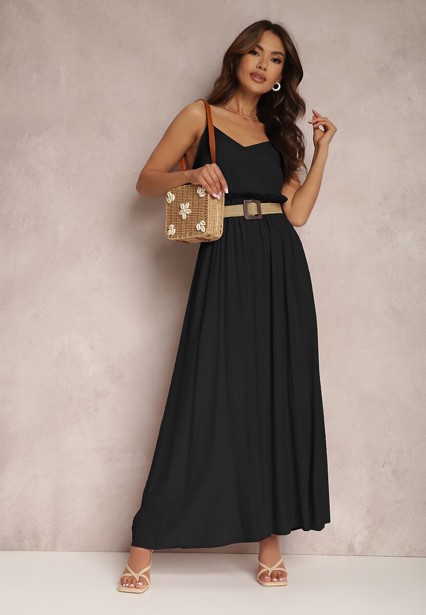 Czarna Sukienka z Paskiem Auxonia