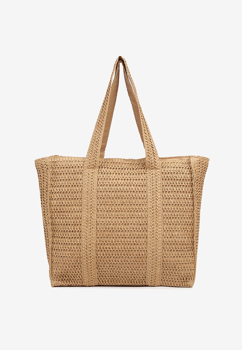 Beżowa Torebka Shopper Plażowa z Plecionki Galavisena