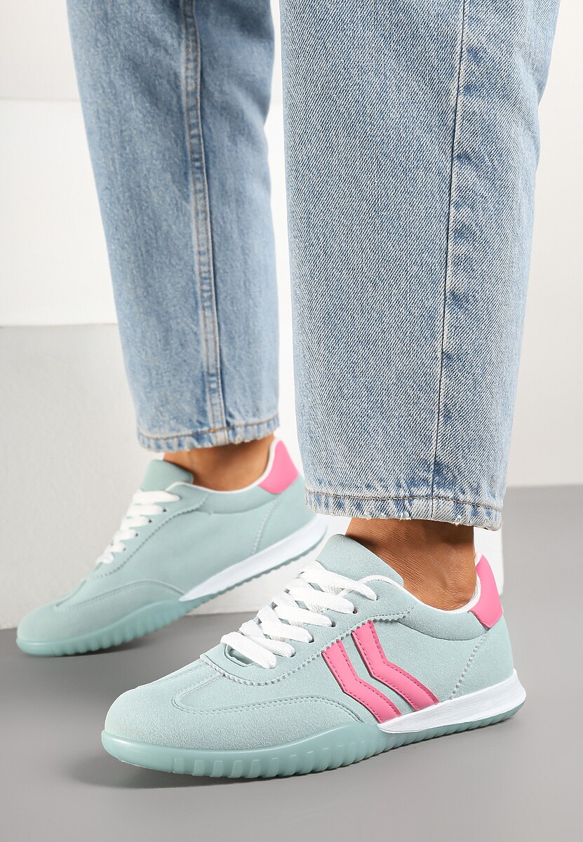 Jasnozielone Sneakersy w Stylu Tenisówek z Paskami na Boku Cholewki Aitoria