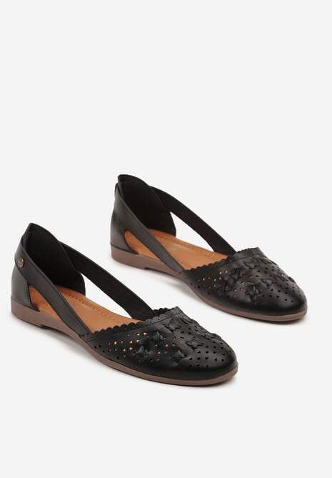 Czarne Ażurowe Balerinki z Ozdobnymi Wycięciami Damirra