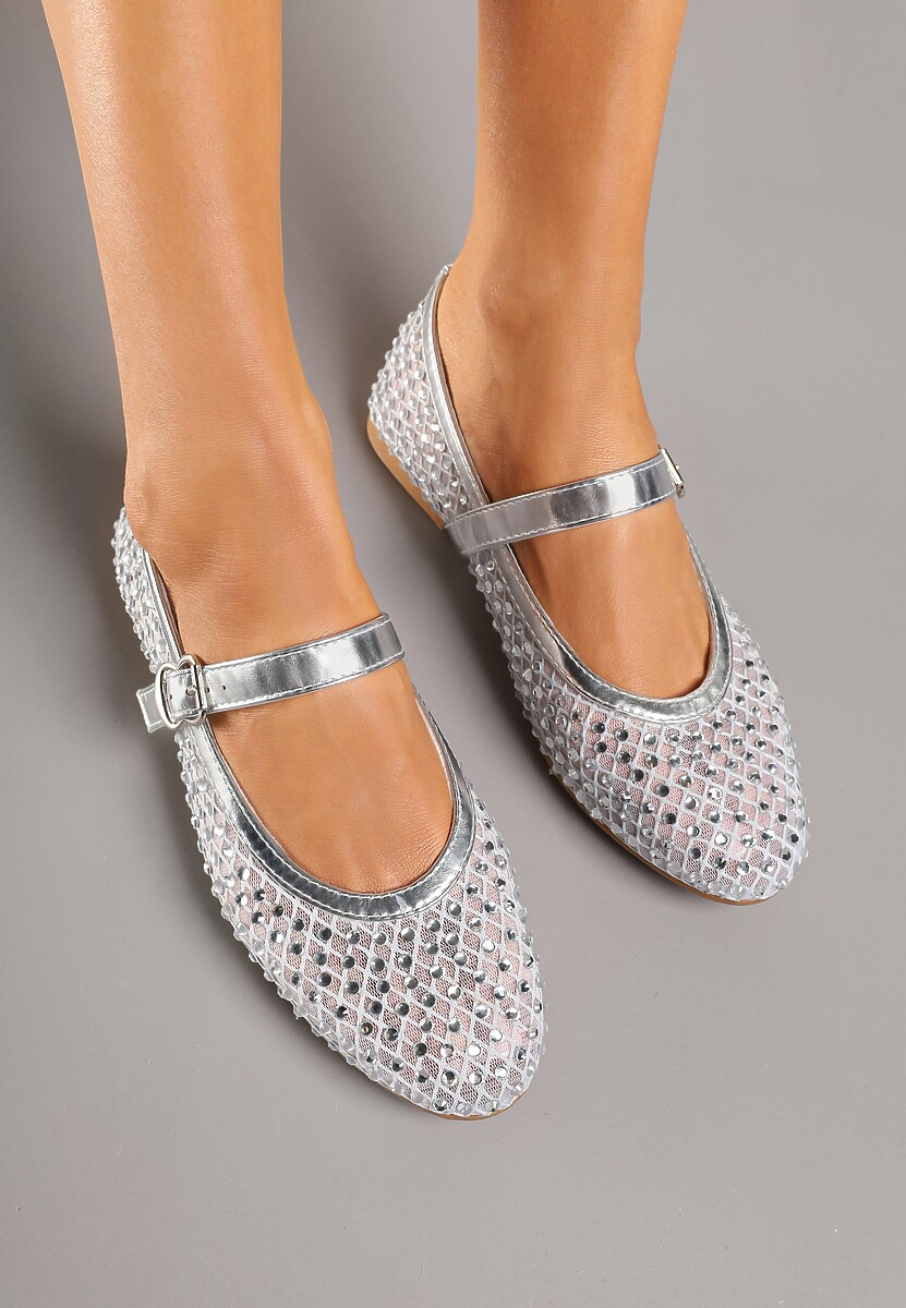 Srebrne Balerinki z Siateczkową Cholewką z Cyrkoniami Adislena