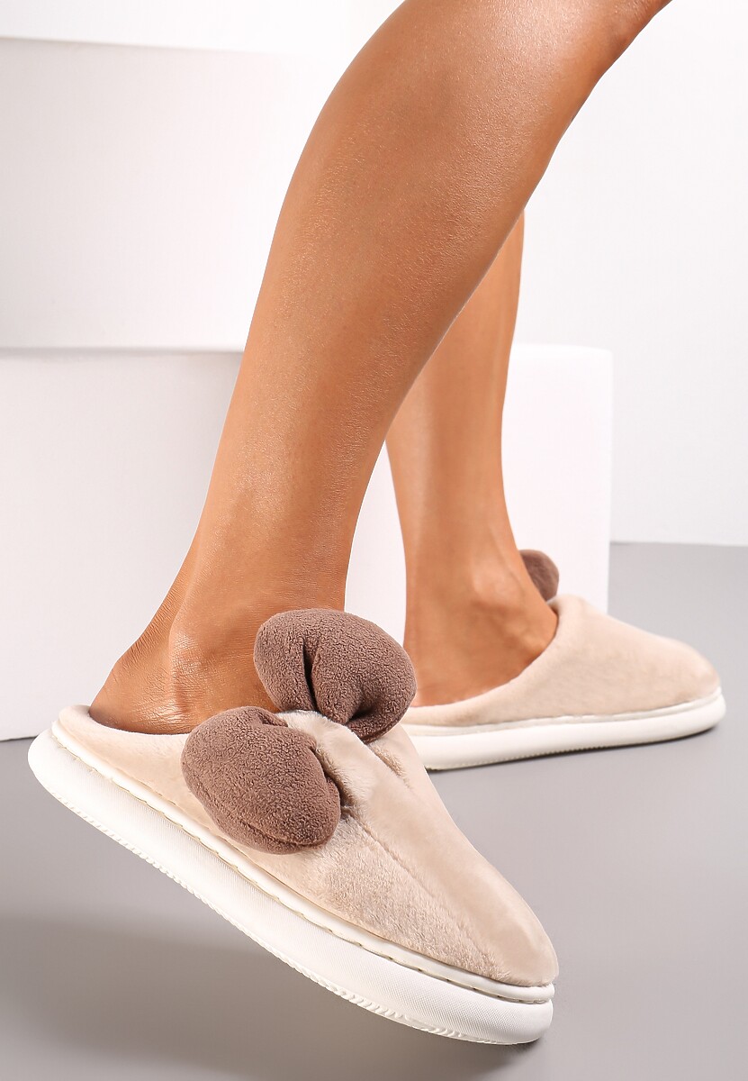 Różowe Futerkowe Kapcie z Pluszową Kokardką Vlemona