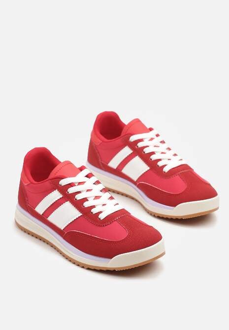 Czerwone Sneakersy w Stylu Kultowych Tenisówek z Przeszyciami Lelluria