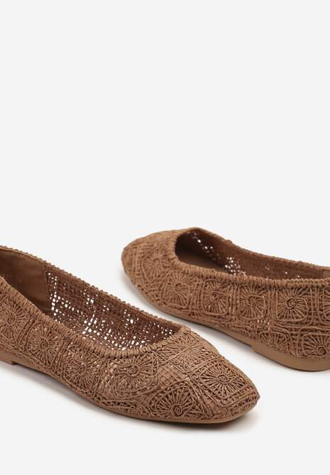 Brązowe Balerinki z Cholewką z Plecionki Relore