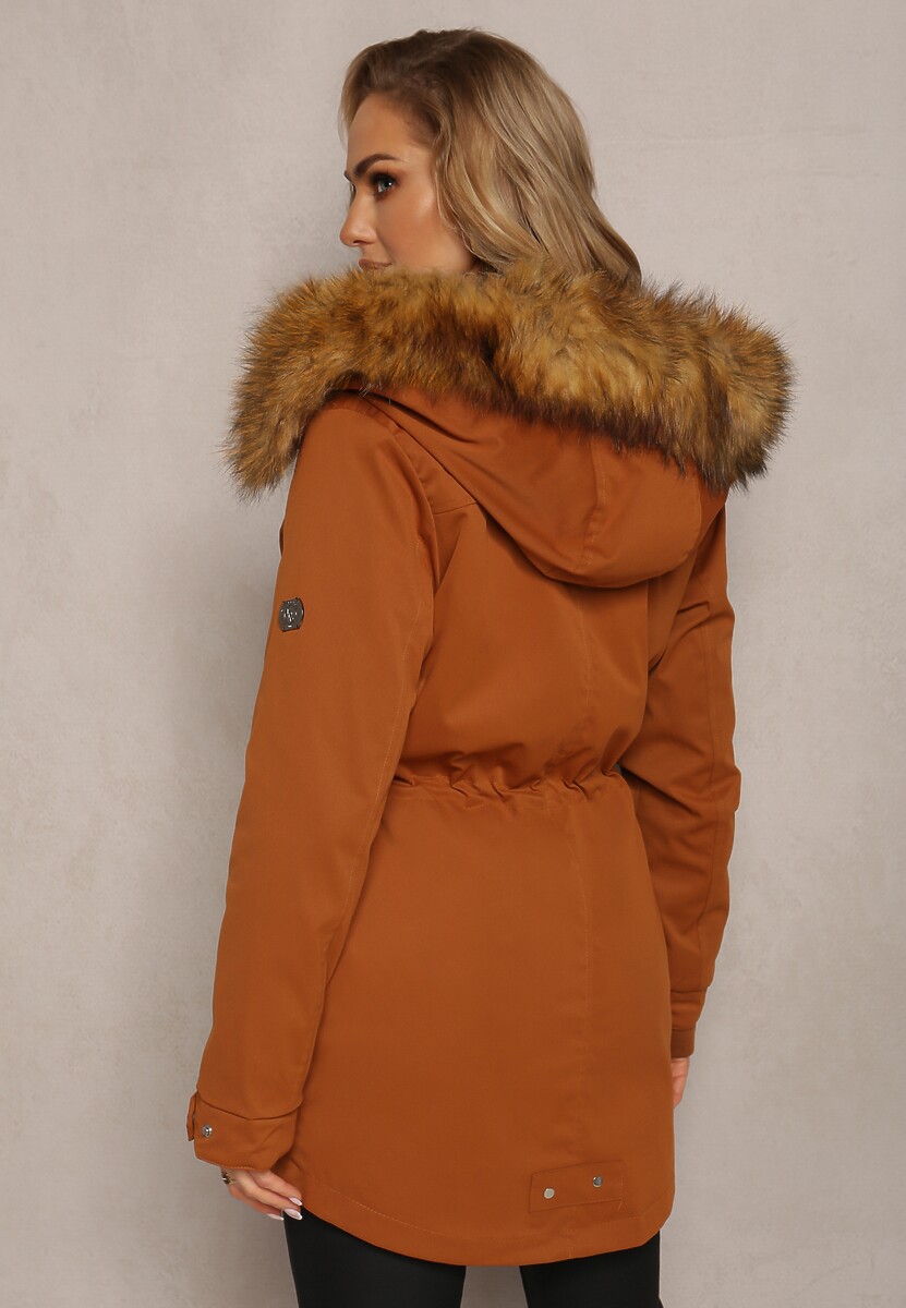 Brązowa Ocieplana Parka Kurtka z Kapturem i Podszewką z Możliwością Odpięcia Okava
