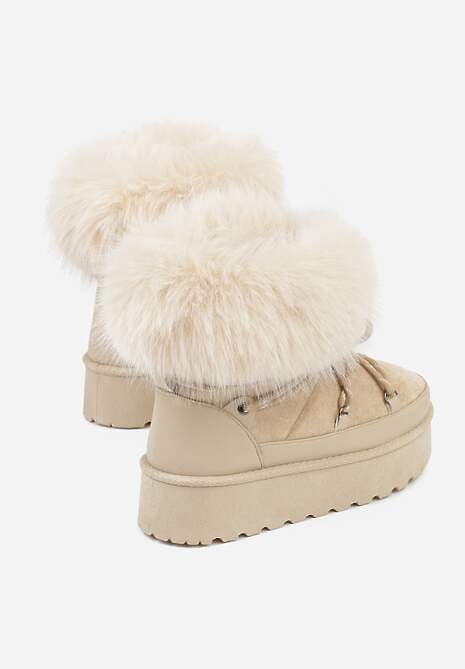 Beżowe Śniegowce na Platformie Ozdobione Futerkiem Teswena