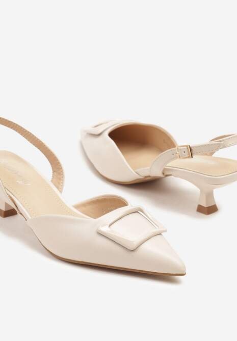 Beżowe Eleganckie Sandały na Kaczuszce z Ozdobną Aplikacją Lavloti