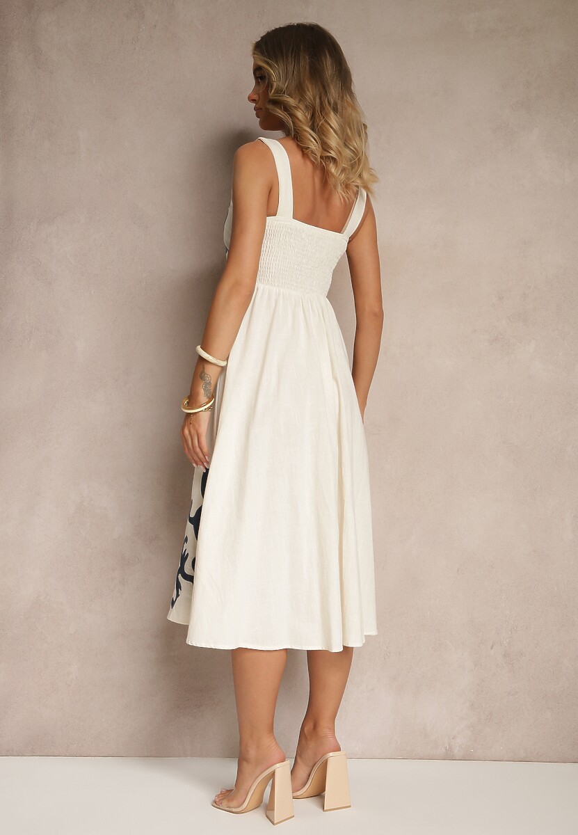 Beżowa Bawełniana Sukienka z Guzikami i Haftami Milonellea