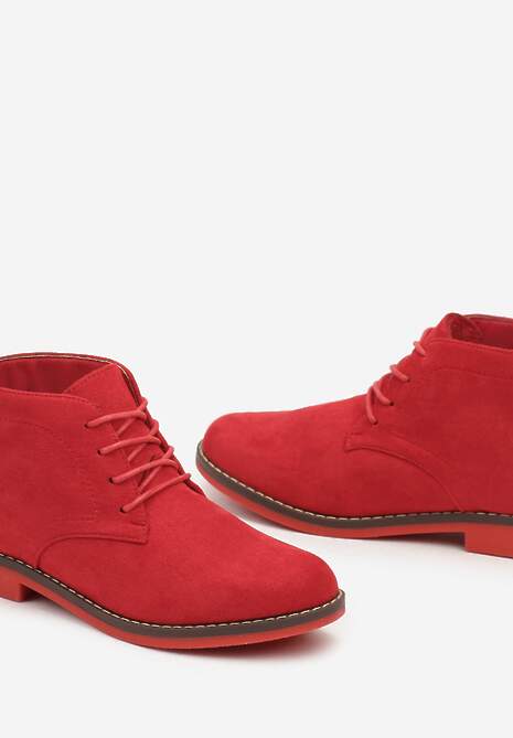 Czerwone Botki z Sznurowaniem Wasicia