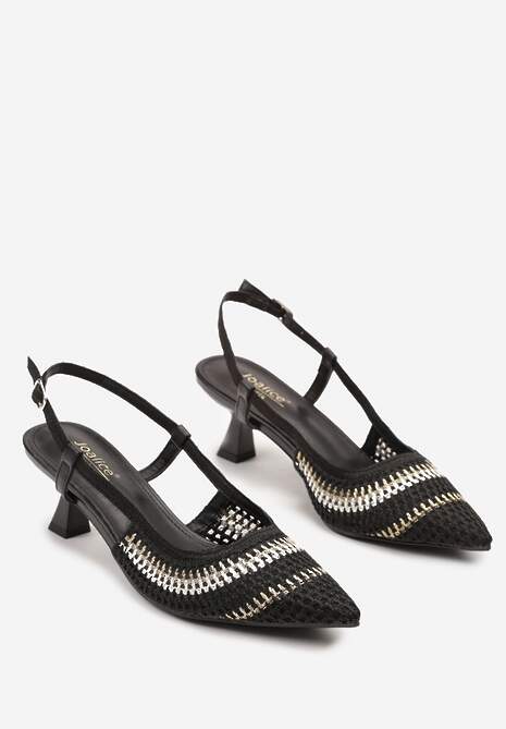 Czarne Plecione Sandały Sling-Back ze Sprzączką Ilorina