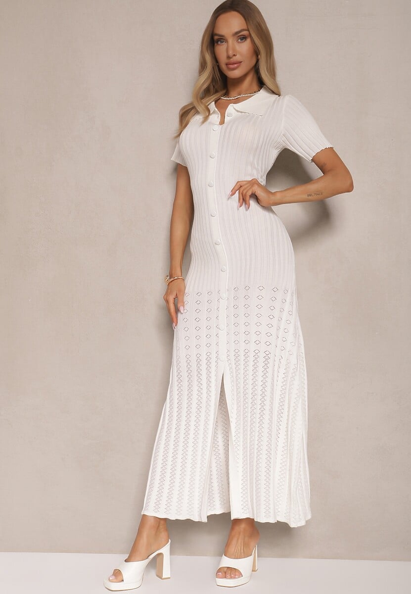 Czarna Wiskozowa Sukienka z Guzikami i Kołnierzykiem Zdobiona Koronką Alanella