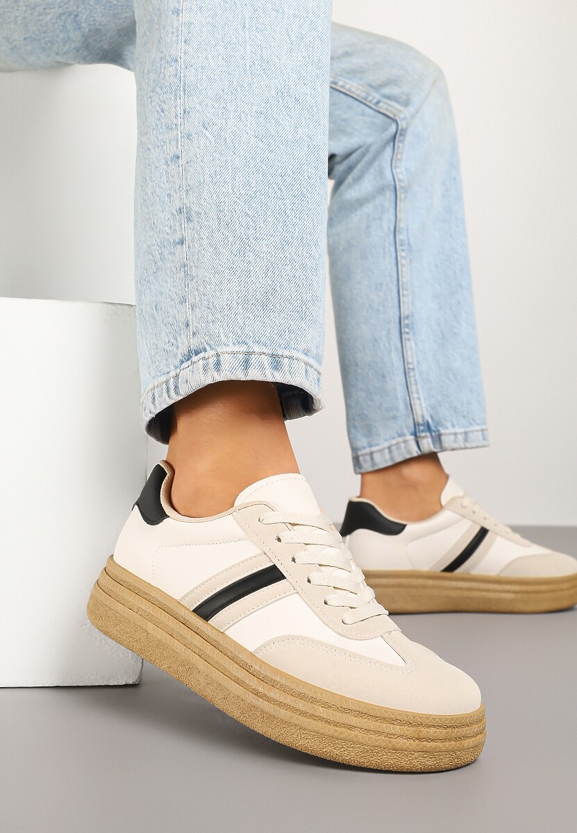 Niebieskie Sneakersy Kultowe Tenisówki na Grubej Podeszwie Ozdobione Wzorem w Panterkę Gonelis