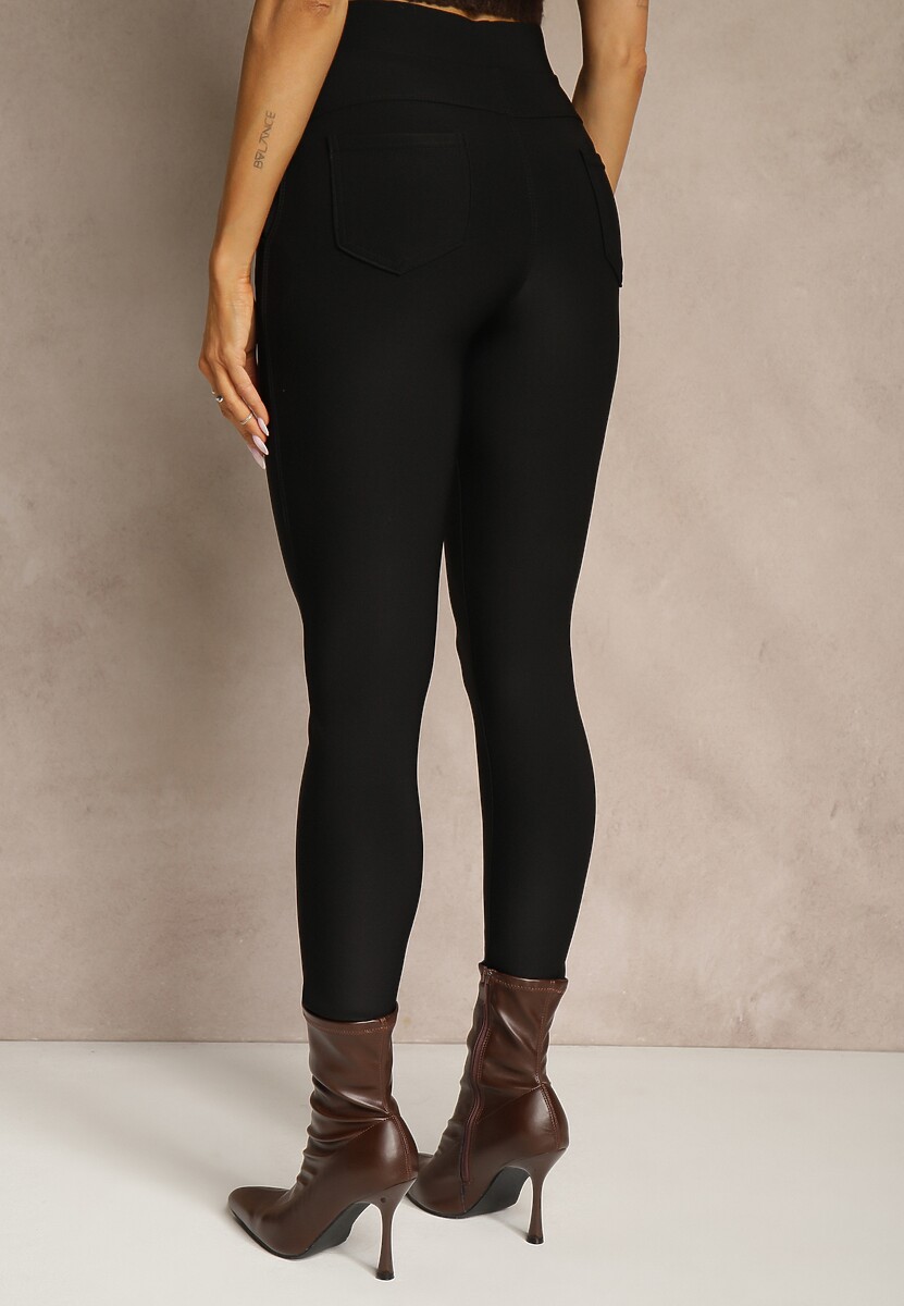 Czarne Spodnie Skinny High Waist z Gumką w Talii Ivelbia