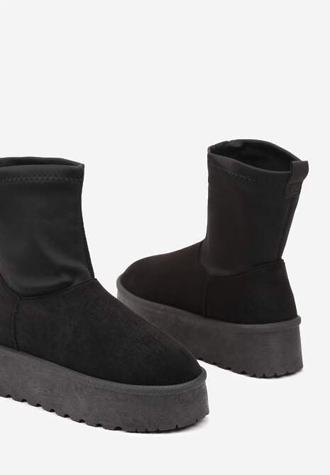 Czarne Śniegowce na Platformie z Elastyczną Cholewką Linnastra