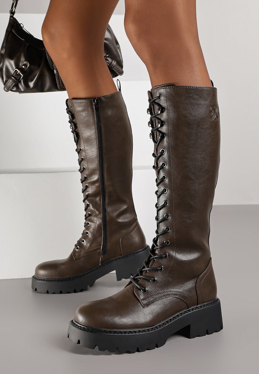 Brązowe Kozaki VICES Typu Workery w Grungowym Stylu Unalira