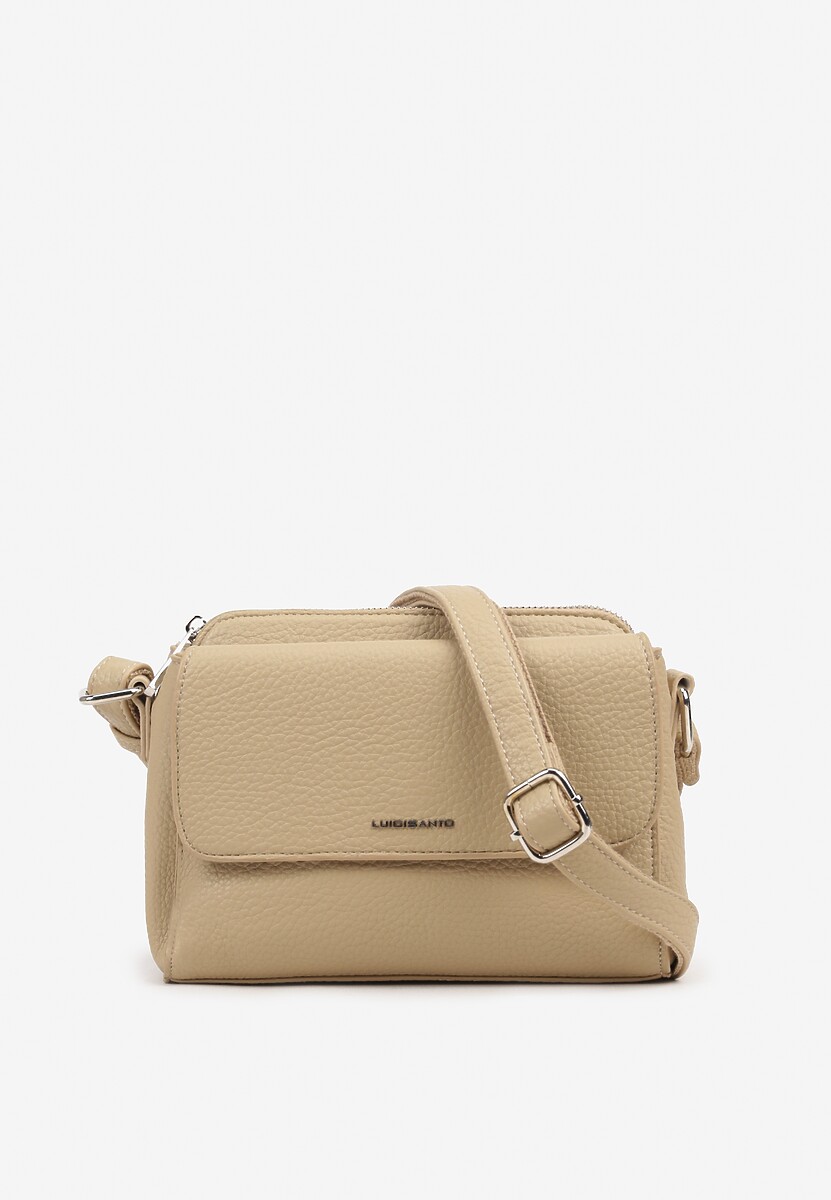 Beżowa Torebka Ozdobiona Napisem i Klapą Davisse