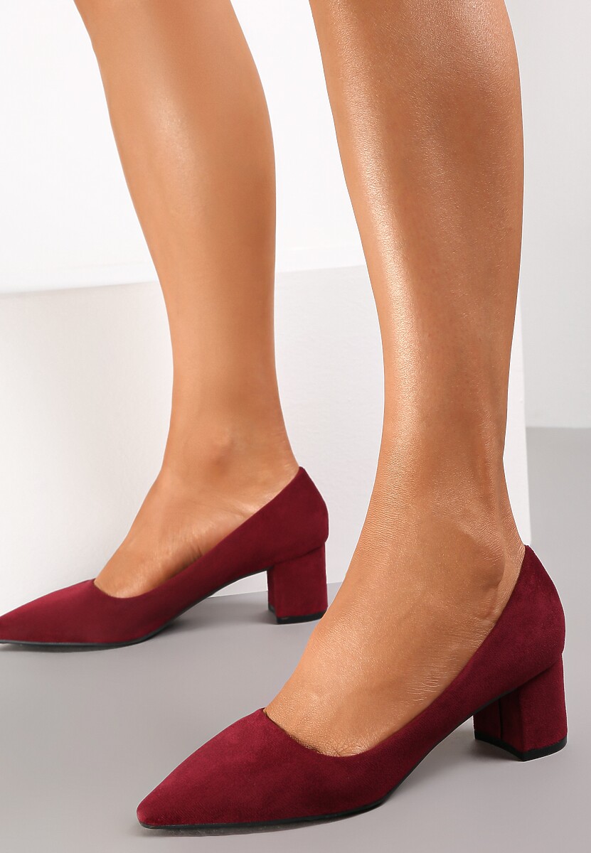 Bordowe Casualowe Czółenka na Słupku Bastien