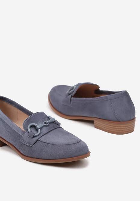 Niebieskie Mokasyny Vices z Wkładką ze Skóry Naturalnej Zdobione Łańcuszkiem Delariona