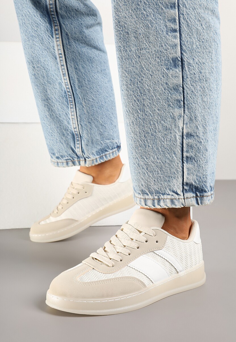 Beżowe Sneakersy Tenisówki Ozdobione Paskami Amodira