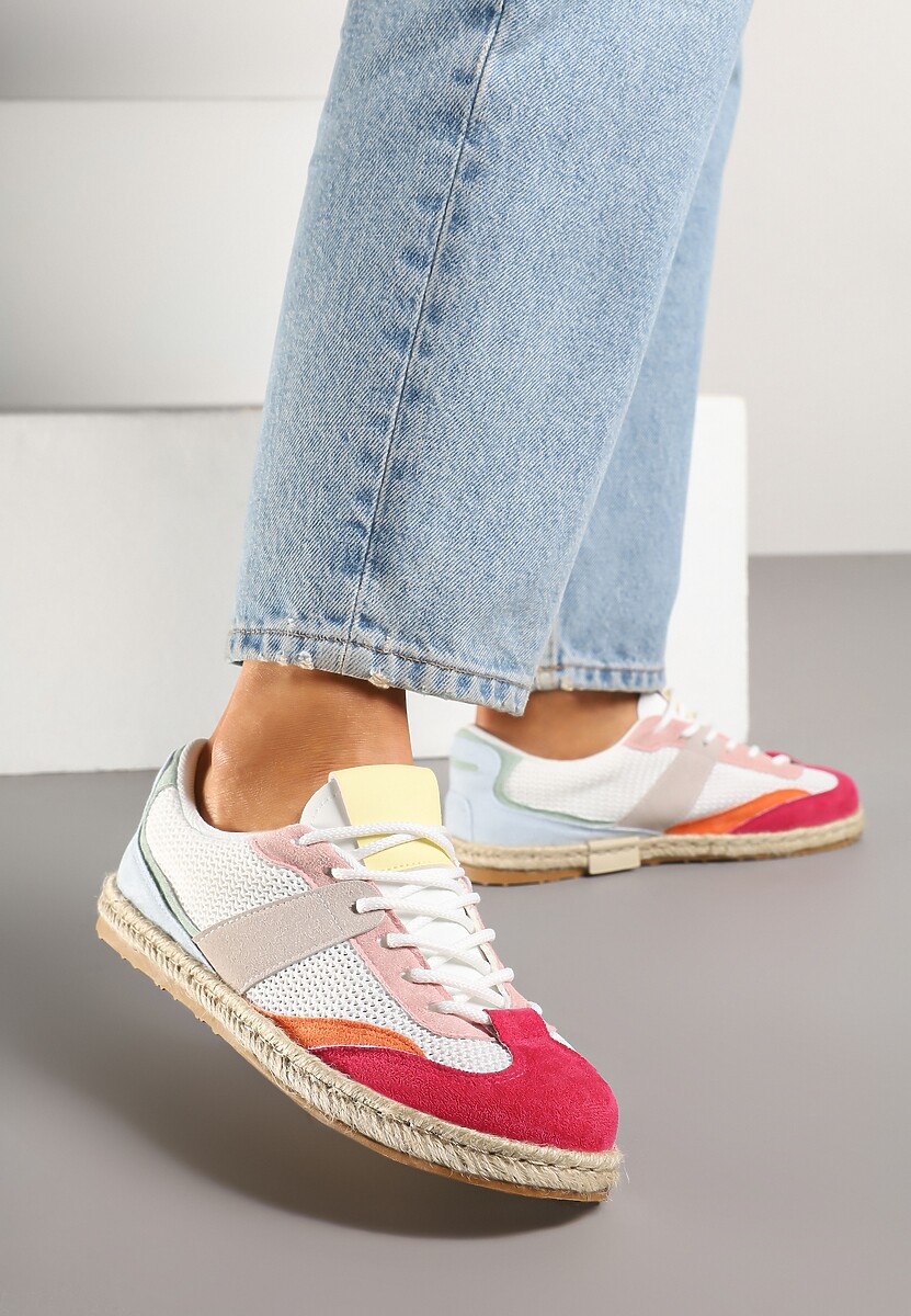 Biało-Czerwone Sneakersy Typu Kultowe Tenisówki Zdobione Przeszyciami Grelloti