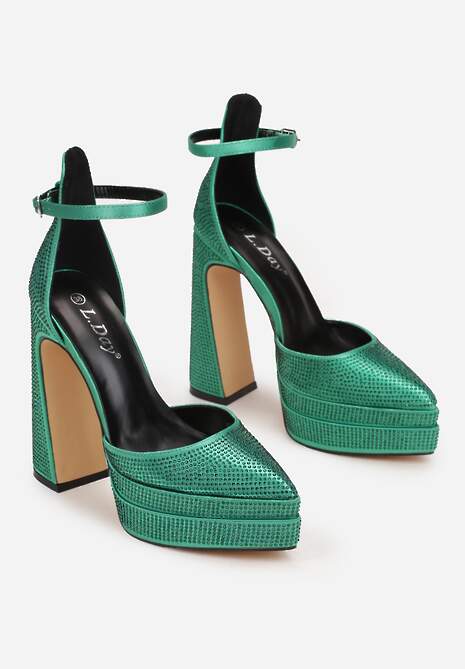 Zielone Sandały w Cyrkonie na Platformie i Słupku Irmeli