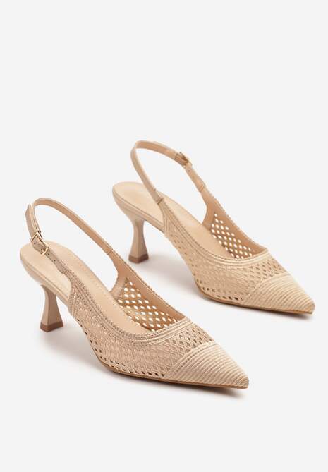Ciemnobeżowe Sandały Slingback na Klepsydrze z Szydełkową Cholewką i Noskiem w Szpic Mairita