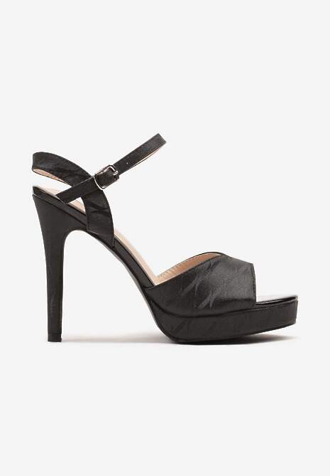 Czarne Sandały Szpilki z Platformą w Abstrakcyjny Wzór Lisanitia