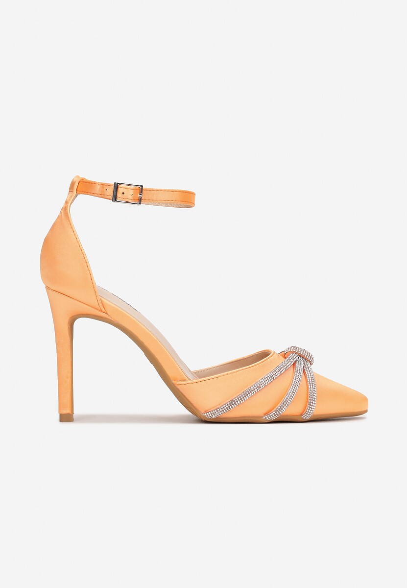 Pomarańczowe Sandały z Cyrkoniami na Szpilce Bersaba