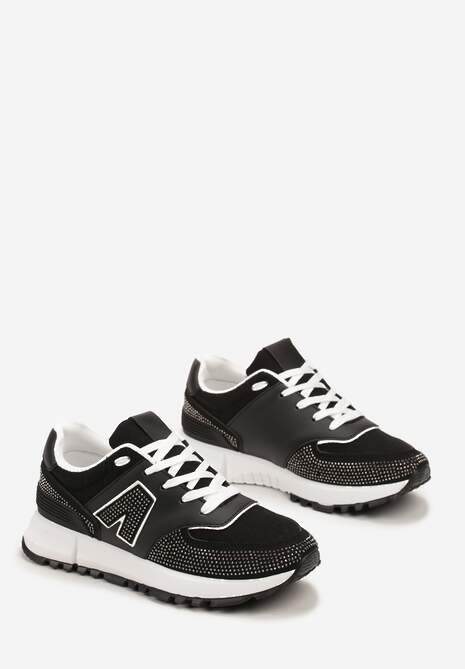 Czarne Sneakersy Ozdobione Cyrkoniami na Podeszwie z Wycięciami Larzive