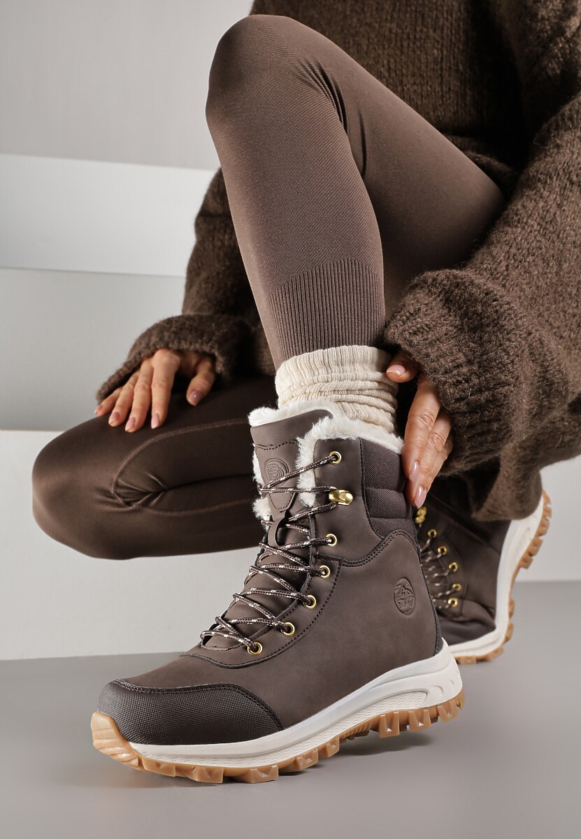 Ciemnobrązowe Botki Trekkingowe na Platformie ze Sznurowaniem Labrinna