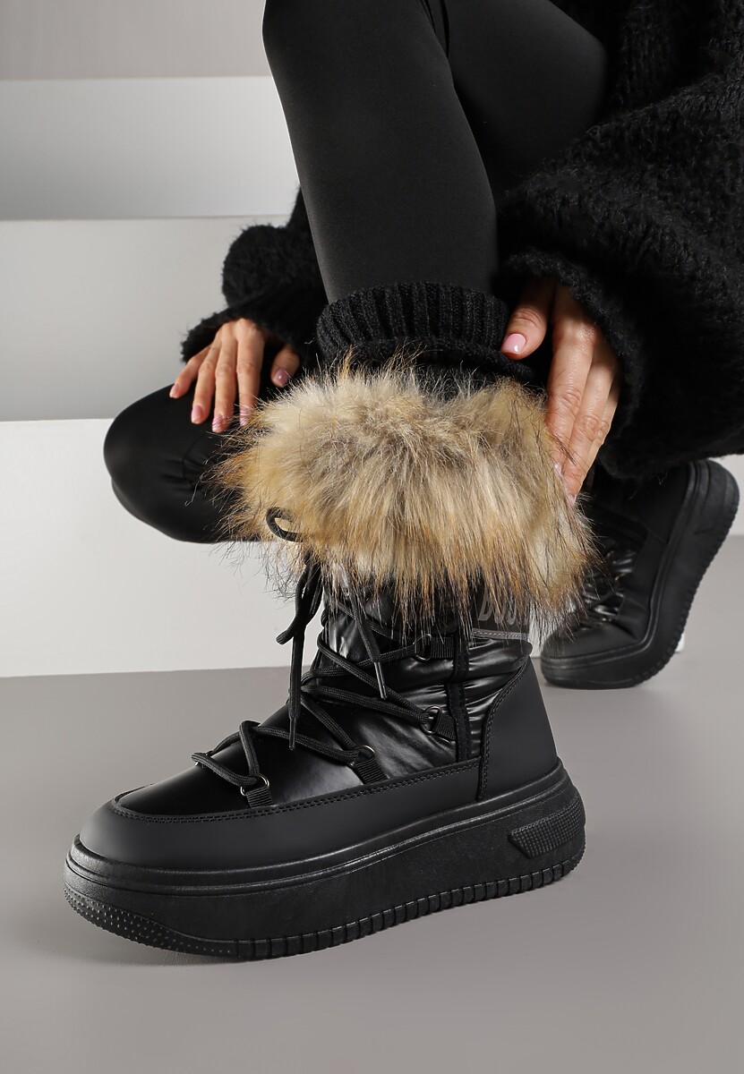 Białe Śniegowce na Grubej Podeszwie z Futerkiem Uplift