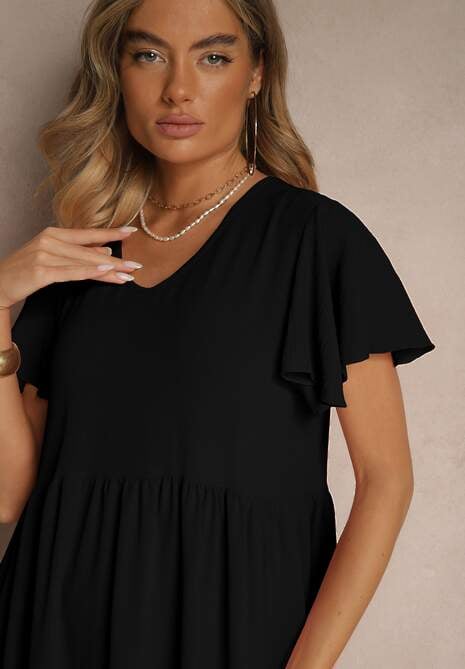 Czarna Rozkloszowana Sukienka z Wiskozą w Casualowym Stylu Filarenna
