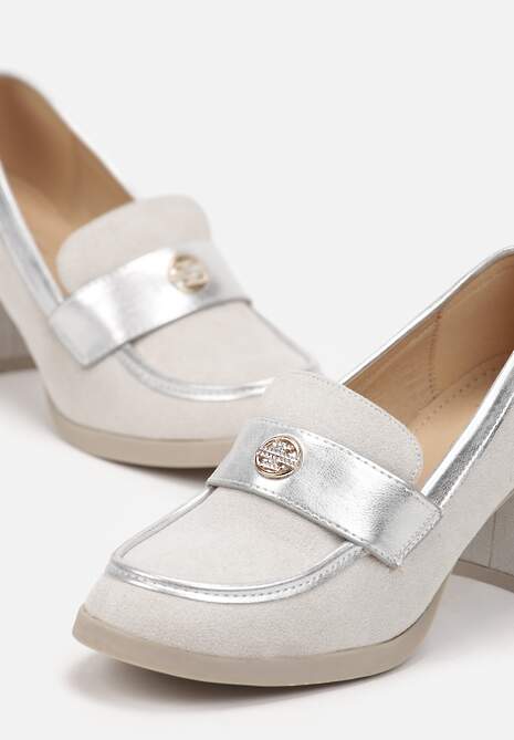 Szare Półbuty na Grubym Słupku z Paskiem z Klamerką Elire