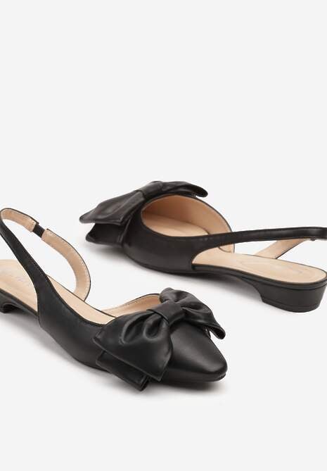 Czarne Sandały Bez Pięty z Kokardą Nolretia