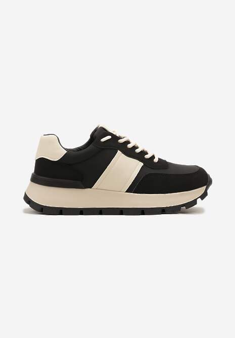 Czarno-Beżowe Sneakersy na Platformie z Tłoczeniem Tillivalle