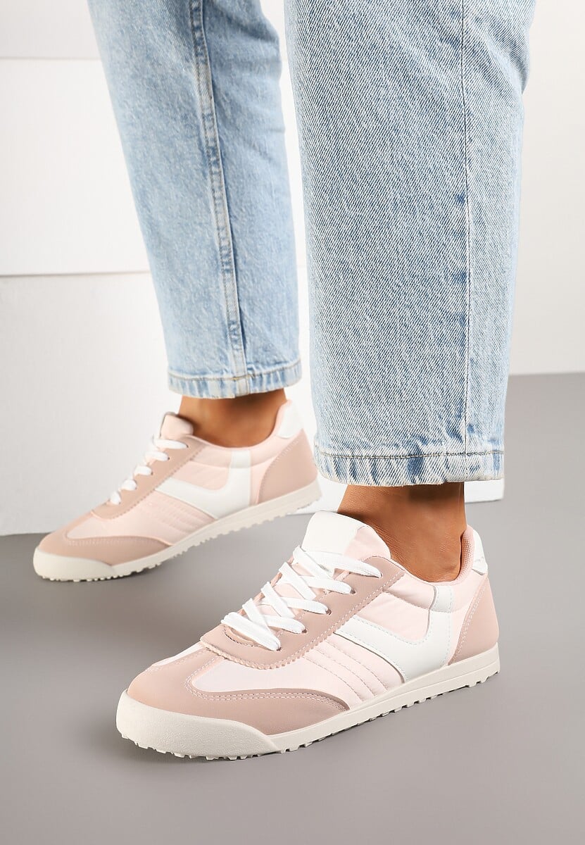 Różowe Sneakersy Typu Tenisówki z Kontrastowymi Wstawkami Feladith