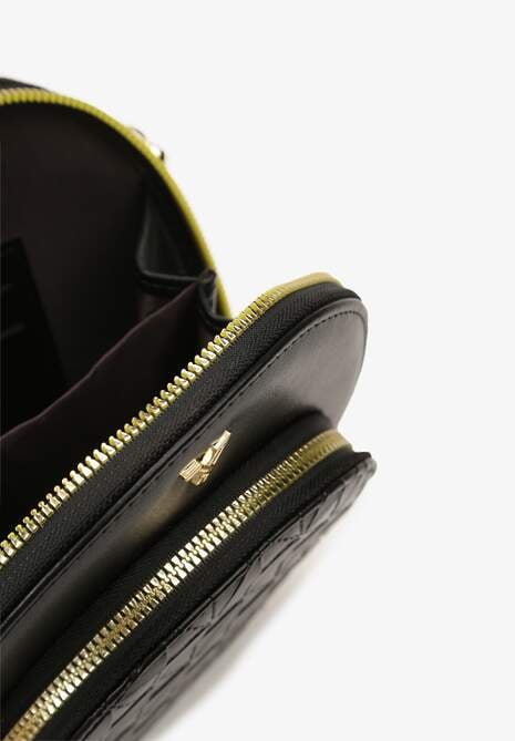 Czarna Owalna Torebka o Małym Fasonie na Ramię z Wzorzystym Paskiem Selaeno