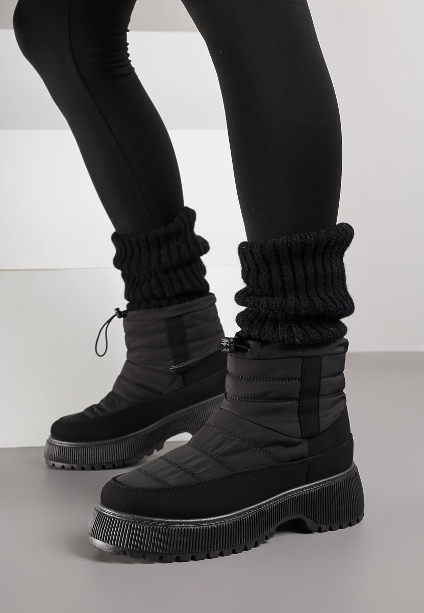 Czarne Pikowane Śniegowce ze Ściągaczem Monivella