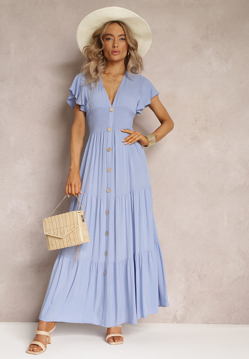 Jasnoniebieska Sukienka z Wiskozy Lobsy