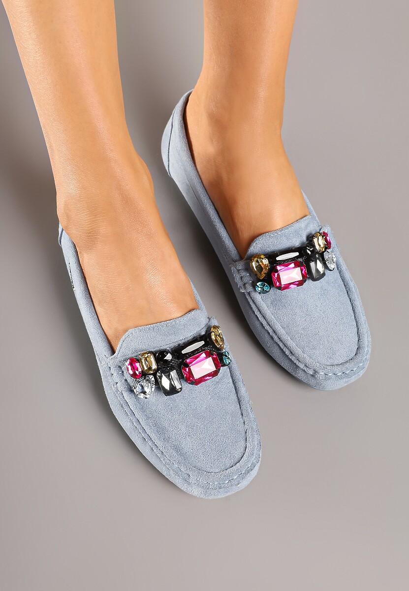 Jasnoniebieskie Mokasyny z Wkładką ze Skóry Naturalnej Veso